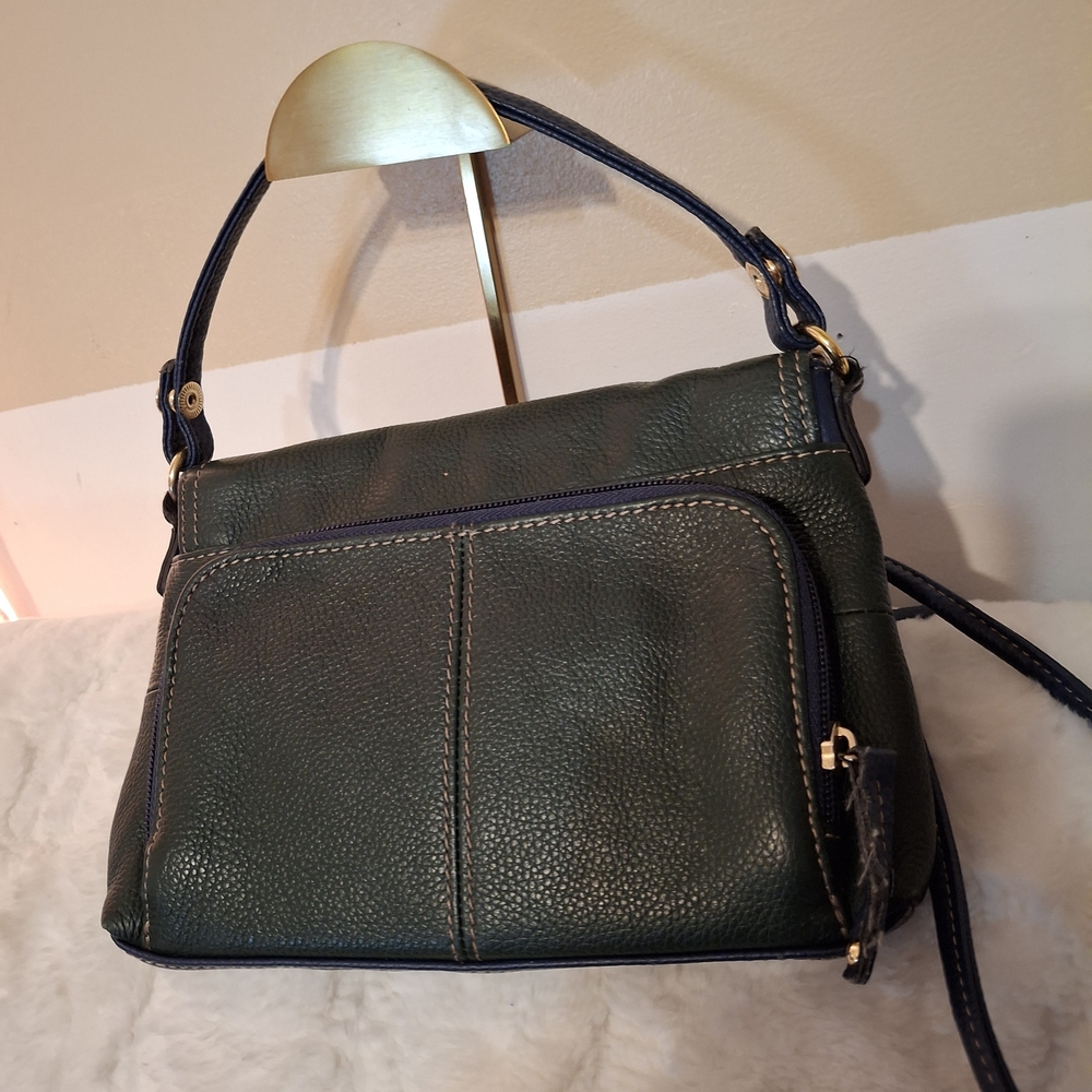 Tignanello Green and Blue Vintage Leather Crossbody Bag 8x6 - Picture 3 of 12